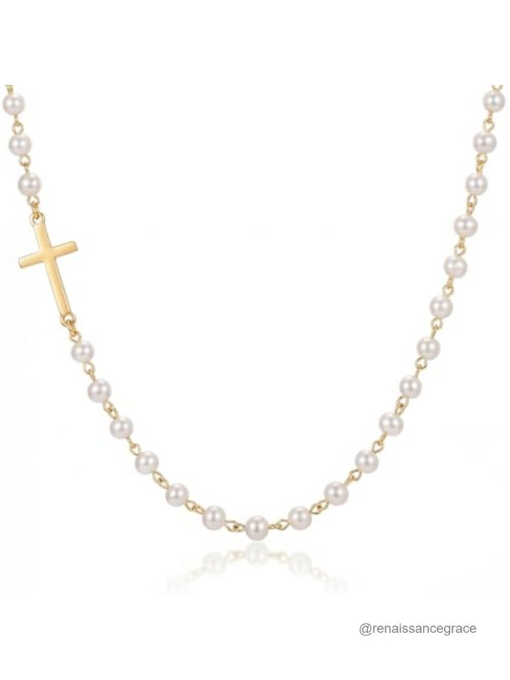 S925 18K Gold Plated Pearl Cross Necklace, Dainty Sideways Pendant
